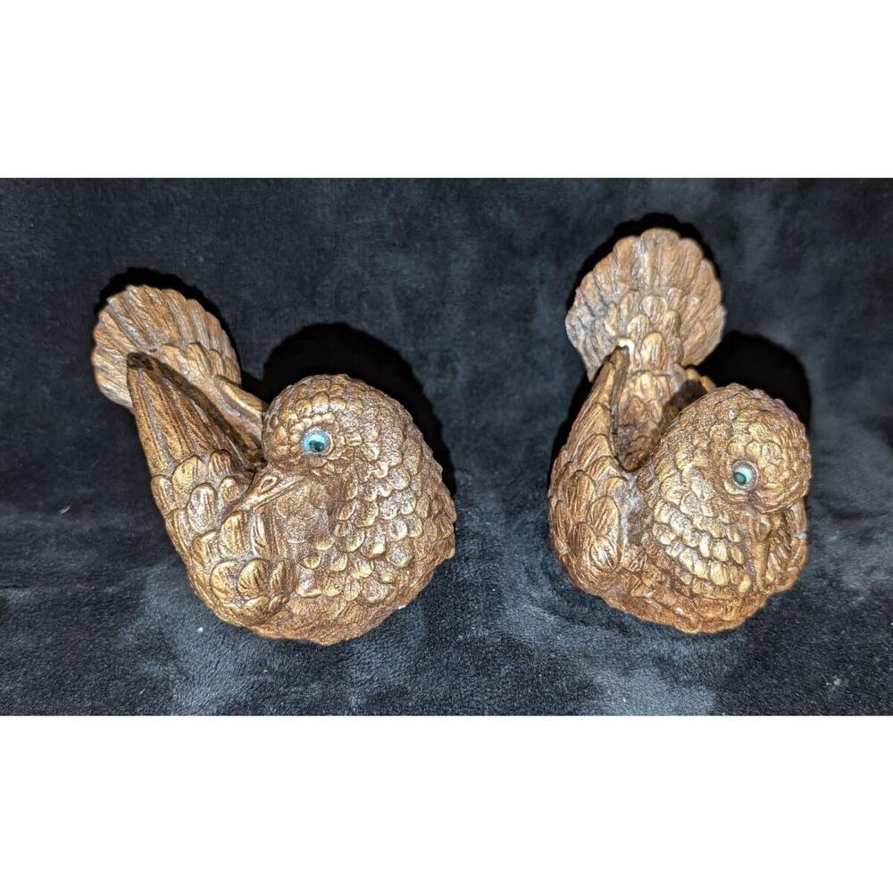 MCM Vintage Nesting Doves Hand Painted Resin Brown Blue Eyes Bookends - Picture 3 of 10